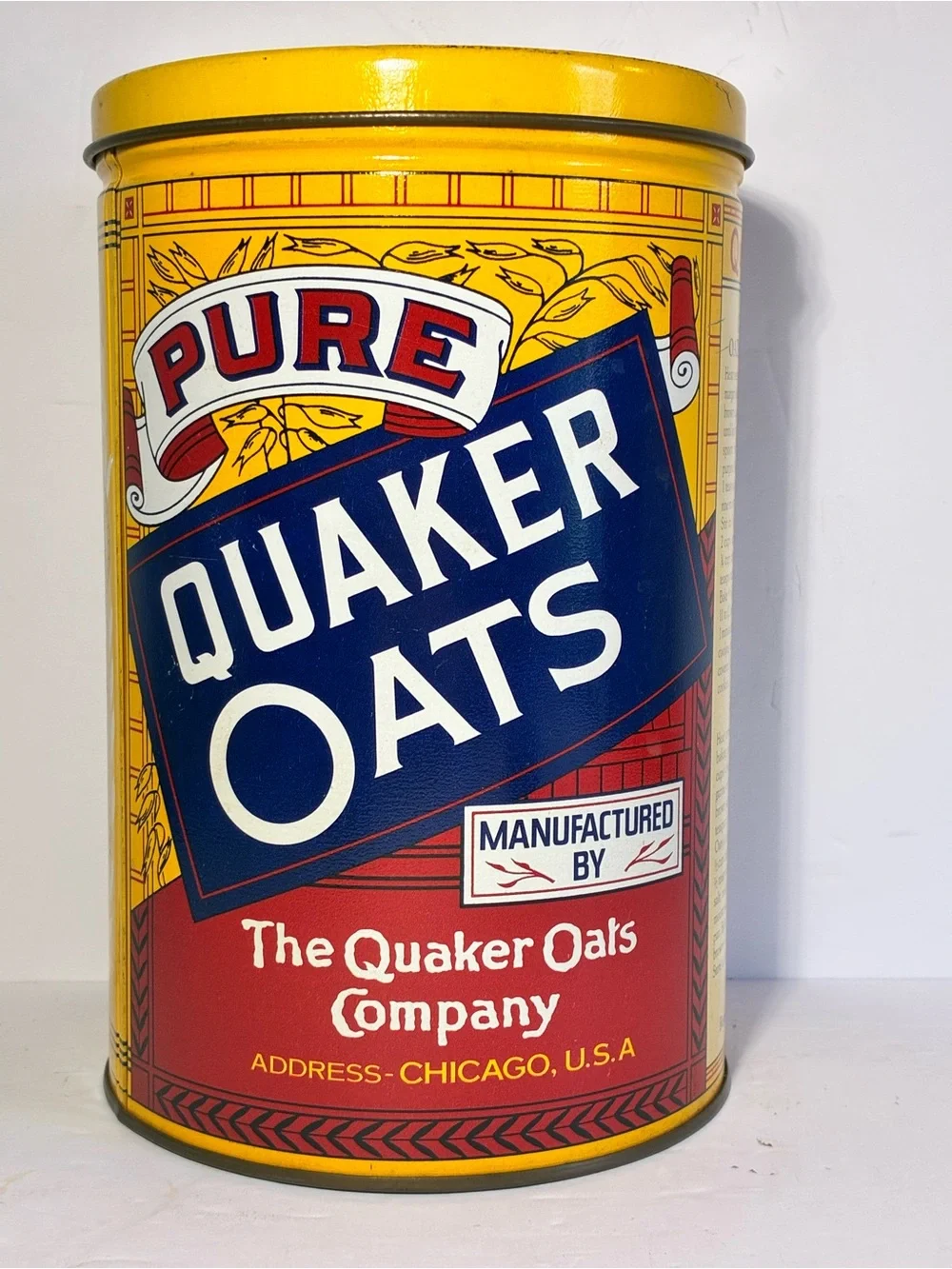 Quaker Rolled White Oats Vintage Yellow Red Tin - Quaker